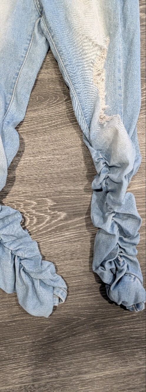 Light Blue Distressed Women’s Rouched Jeans - Picture 8 of 9